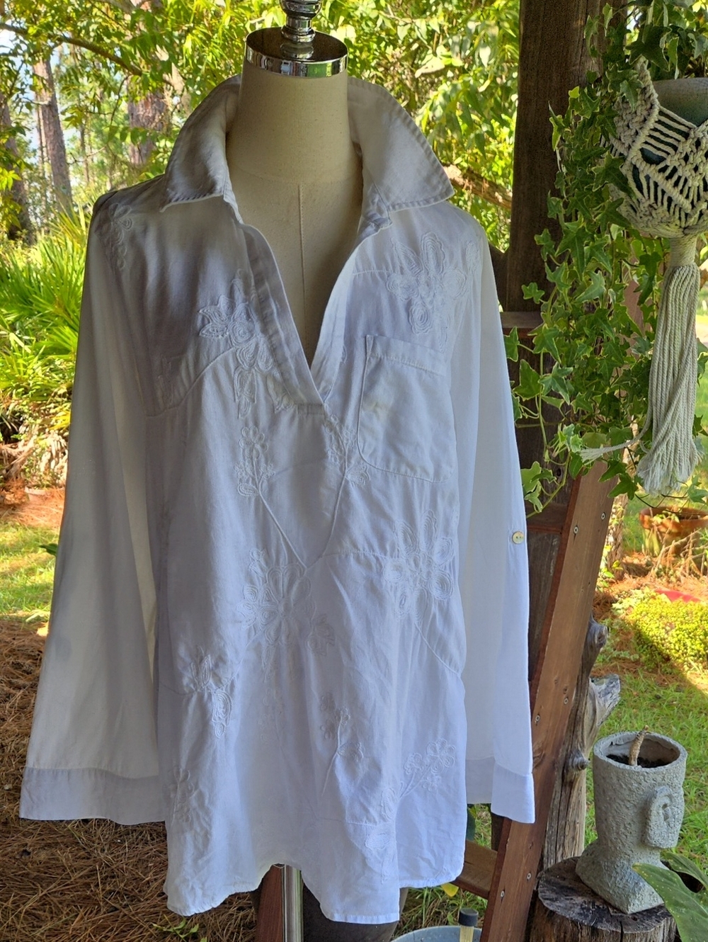 Soft Surroundings White Embroidered Cotton Linen Tunic Size Extra Large